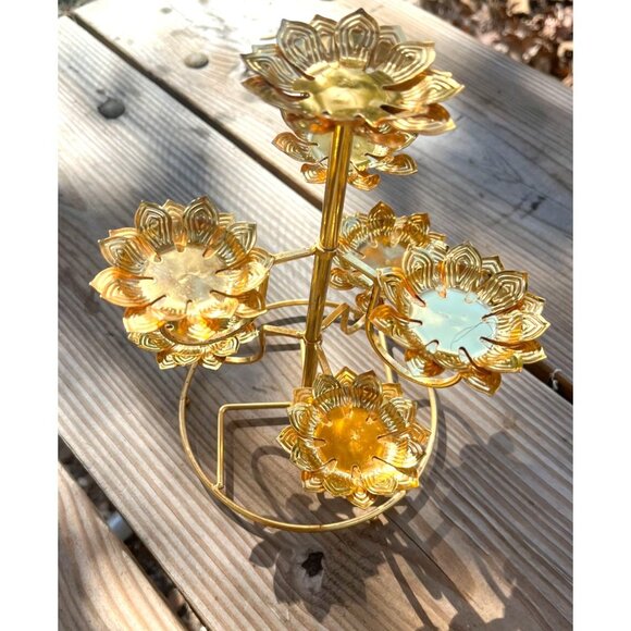 Lotus Flower Candle Holder Tealight Tray Golden Metal Stand For Meditation & Dec - Picture 4 of 10